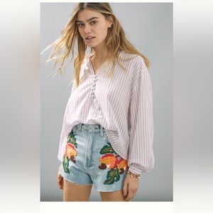 Farm Rio high rise embroidered denim shorts